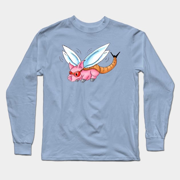 Meganeura Piggy Long Sleeve T-Shirt by KristenOKeefeArt